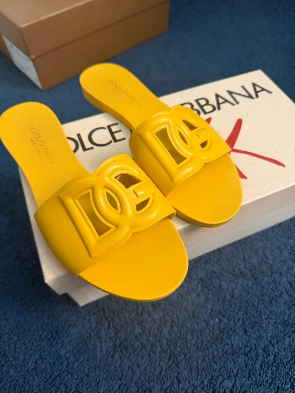 Dolce & Gabbana Bright Yellow Logo Slide Sandals